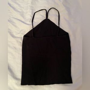 Black open shoulder ribbed spaghetti strap top